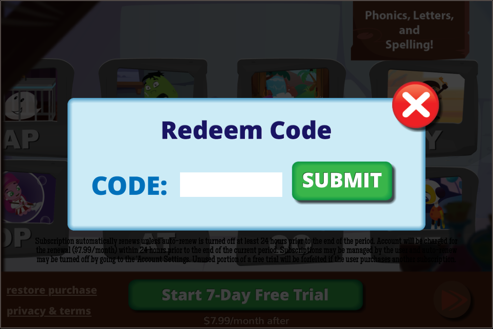 Then a "Redeem Code" dialogue box... 